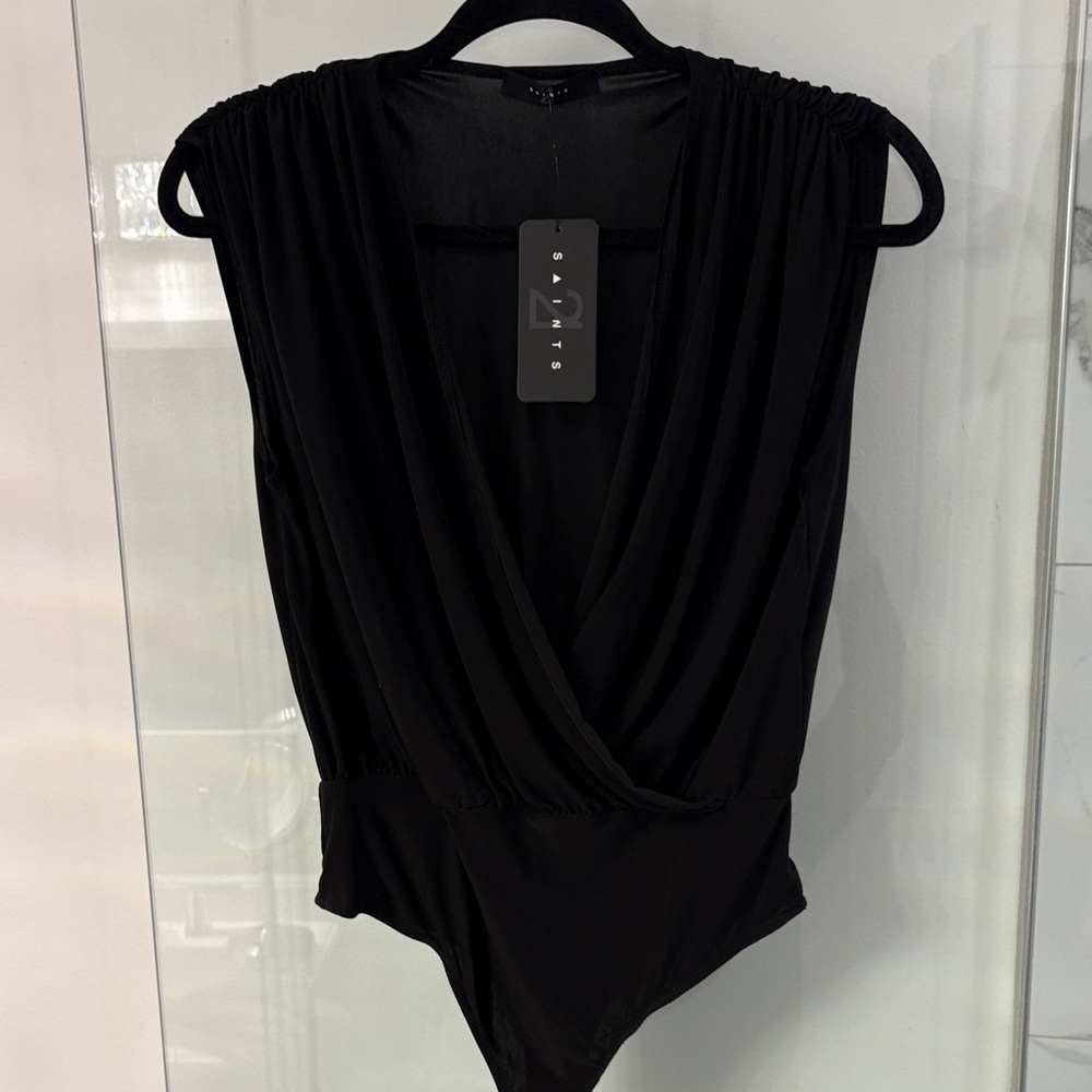 Black Draped V-Neck Bodysuit